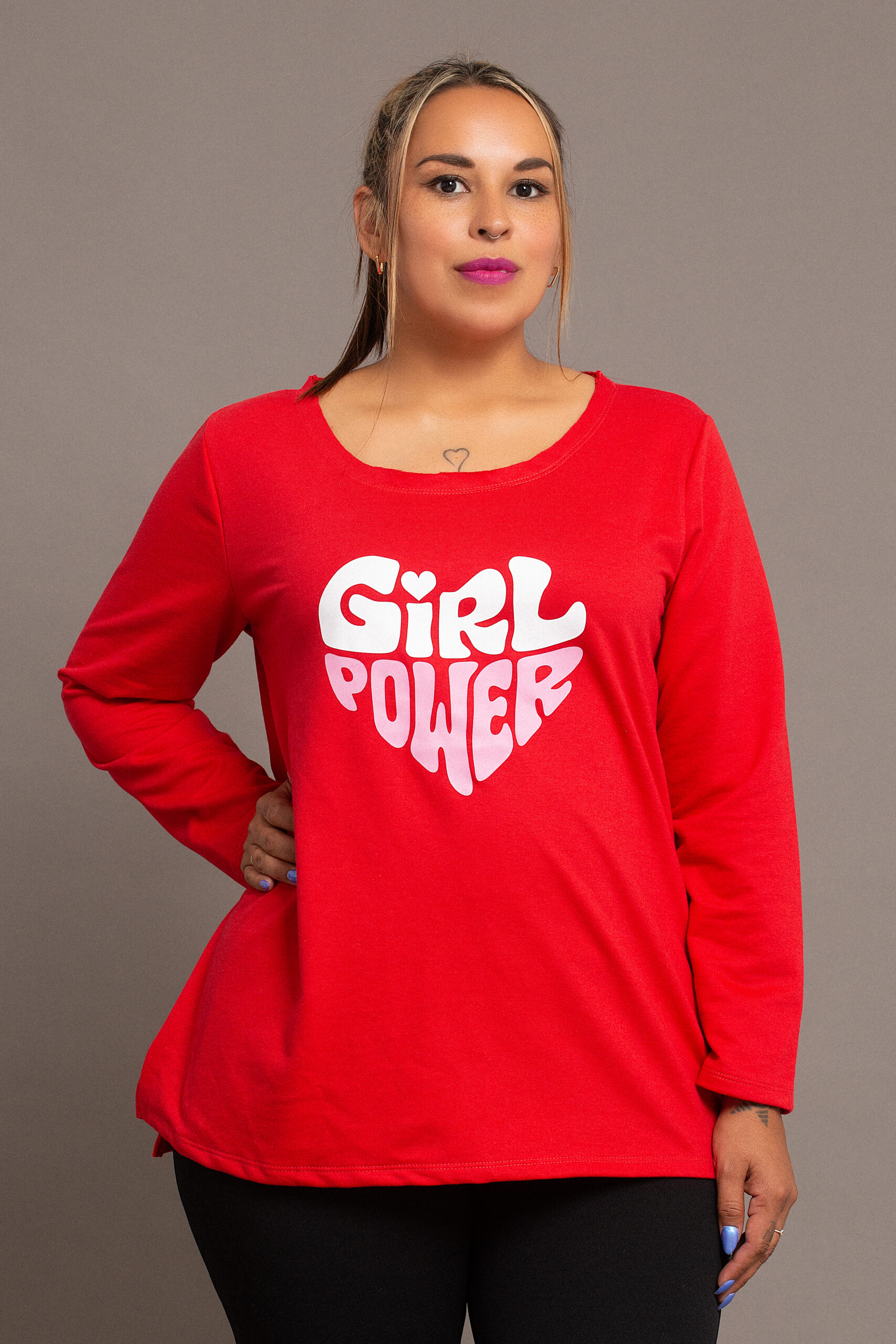 Sudadera fina felpa italiana talla grande Gril Power en rojo